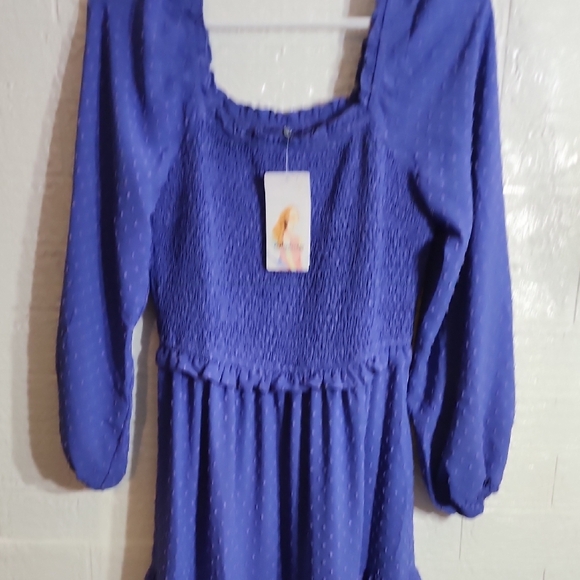 Chic Long Sleeve Blue Dress - Picture 4 of 8